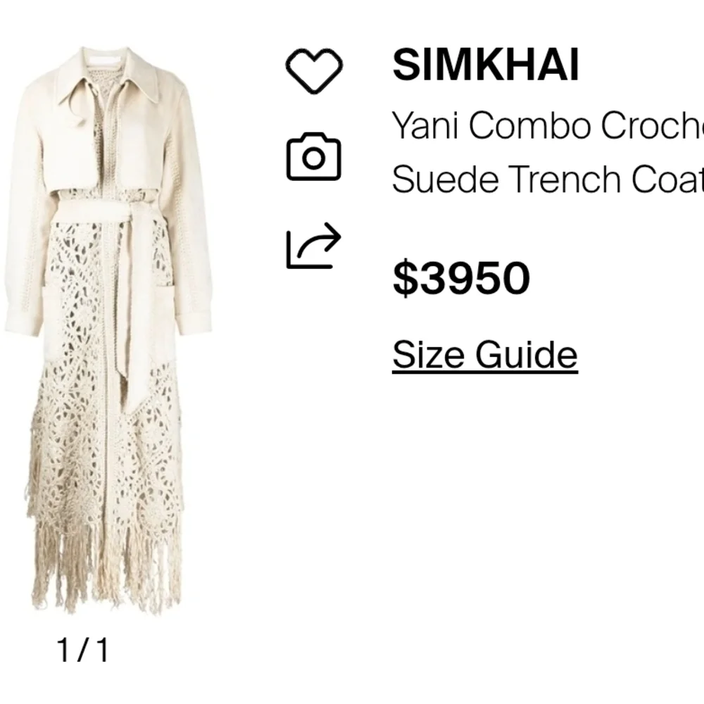 Jonathan Simkhai Yani Combo crochet and suede trench coat With Fringes, Beige M - Picture 2 of 16